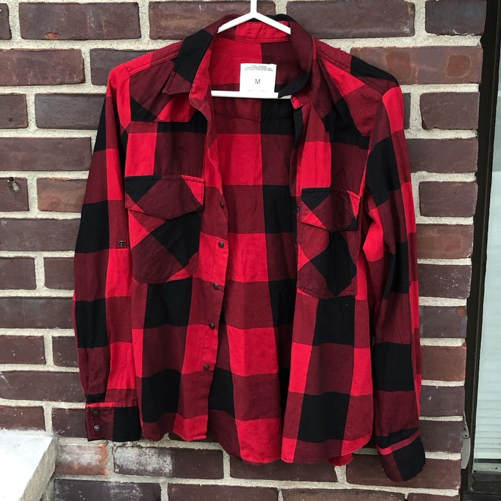 Zara Red Plaid Button-Down Shirt